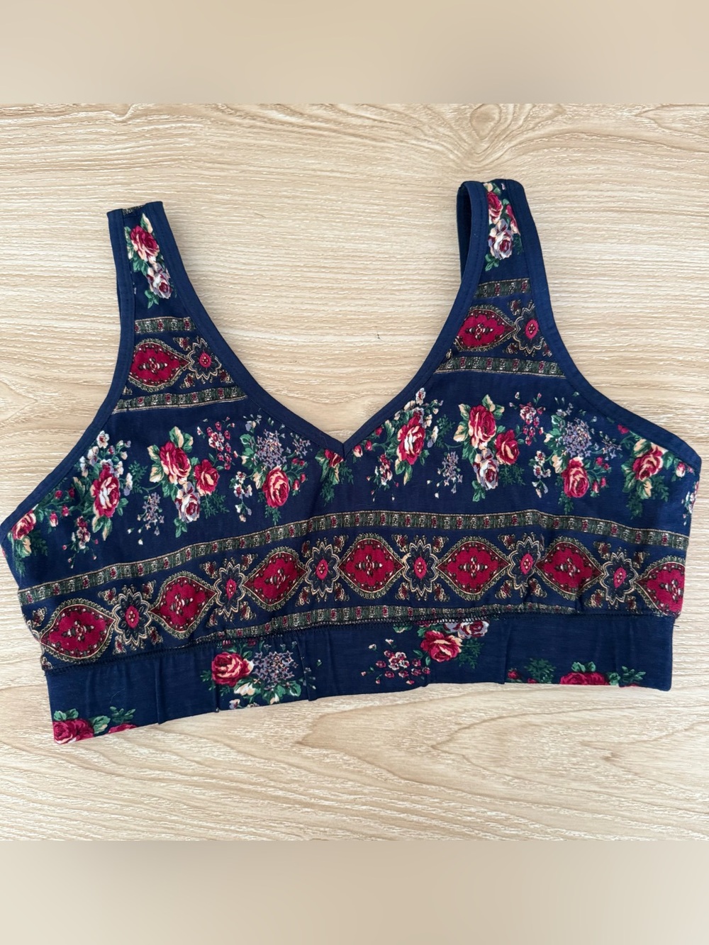 April Cornell XS/Small Natural Bra Navy Floral Wireless Spring Boho Cottage